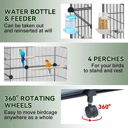 Tall 46-Inch Bird Cage with Slide-Out Trays for Easy Cleaning