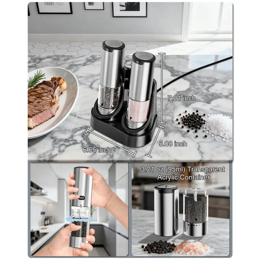 Salt and Pepper Grinder Set with 6 different Grind Settings