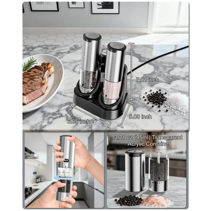 Salt and Pepper Grinder Set with 6 different Grind Settings
