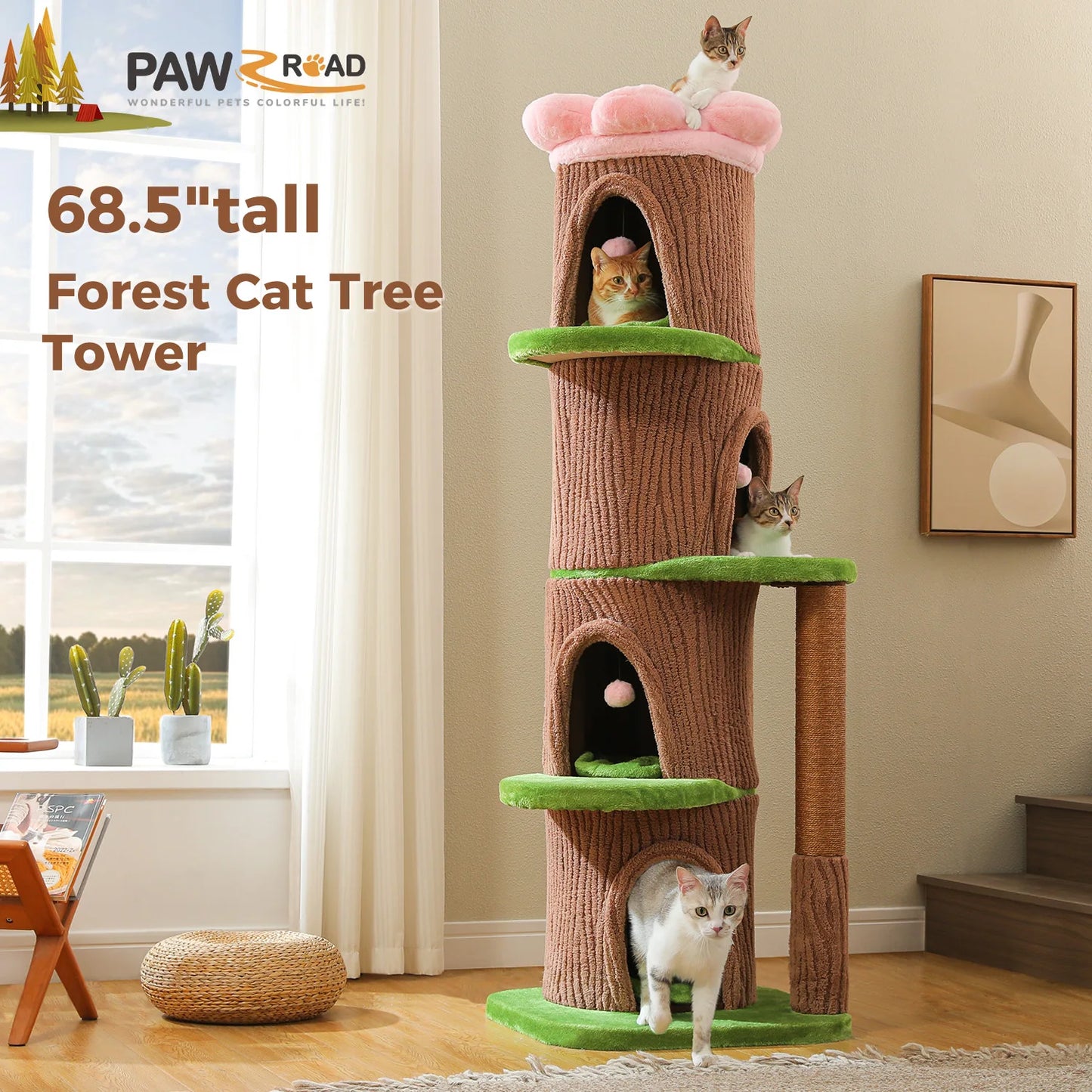Luxurious Large Cat Tree with 2 or 4 Spacious Condos and a detachable toy for your cat or cats enjoyment!
