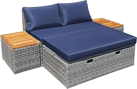 Outdoor Patio Day Bed with 2 Side Tables