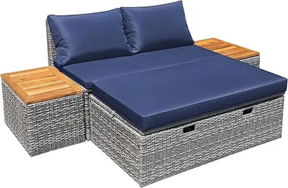 Outdoor Patio Day Bed with 2 Side Tables