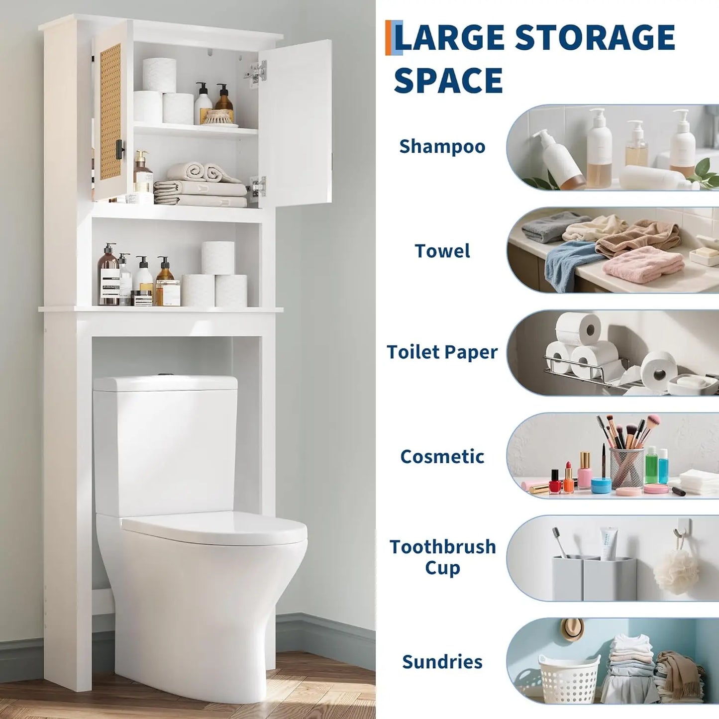 Over The Toilet Wood Storage Cabinet with Rattan Doors