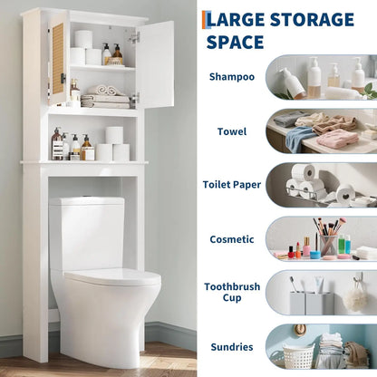 Over The Toilet Wood Storage Cabinet with Rattan Doors