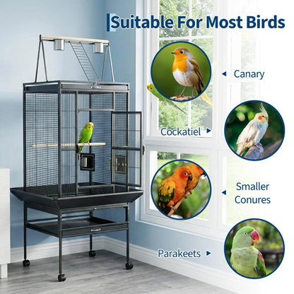 69" Extra Large, Small Spaced Bars Bird Cage with Rolling Stand and Playground on the top