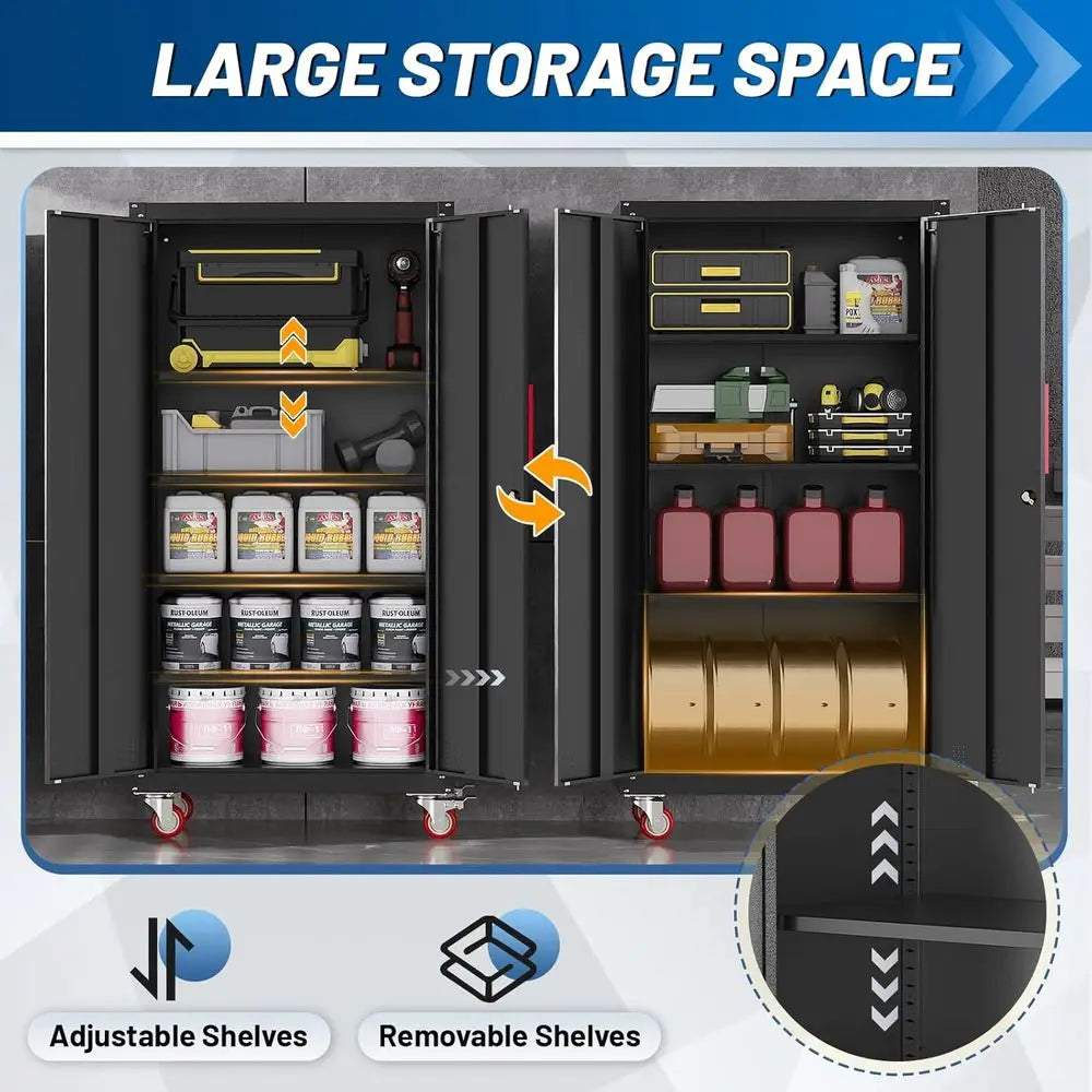 71 inch Tall Metal Storage Cabinet with Wheels and 4 Adjustable Shelves