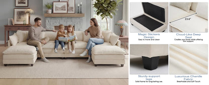 Solid Wood Frame Modular Sectional Sofa with Ottoman