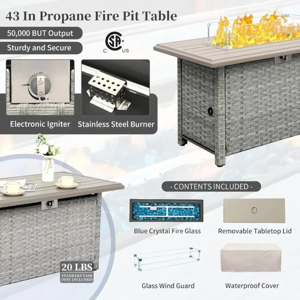 6 Piece Grey PE Rattan Patio Furniture Set