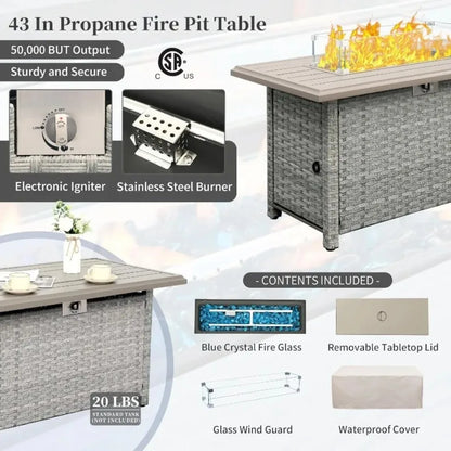 6 Piece Grey PE Rattan Patio Furniture Set