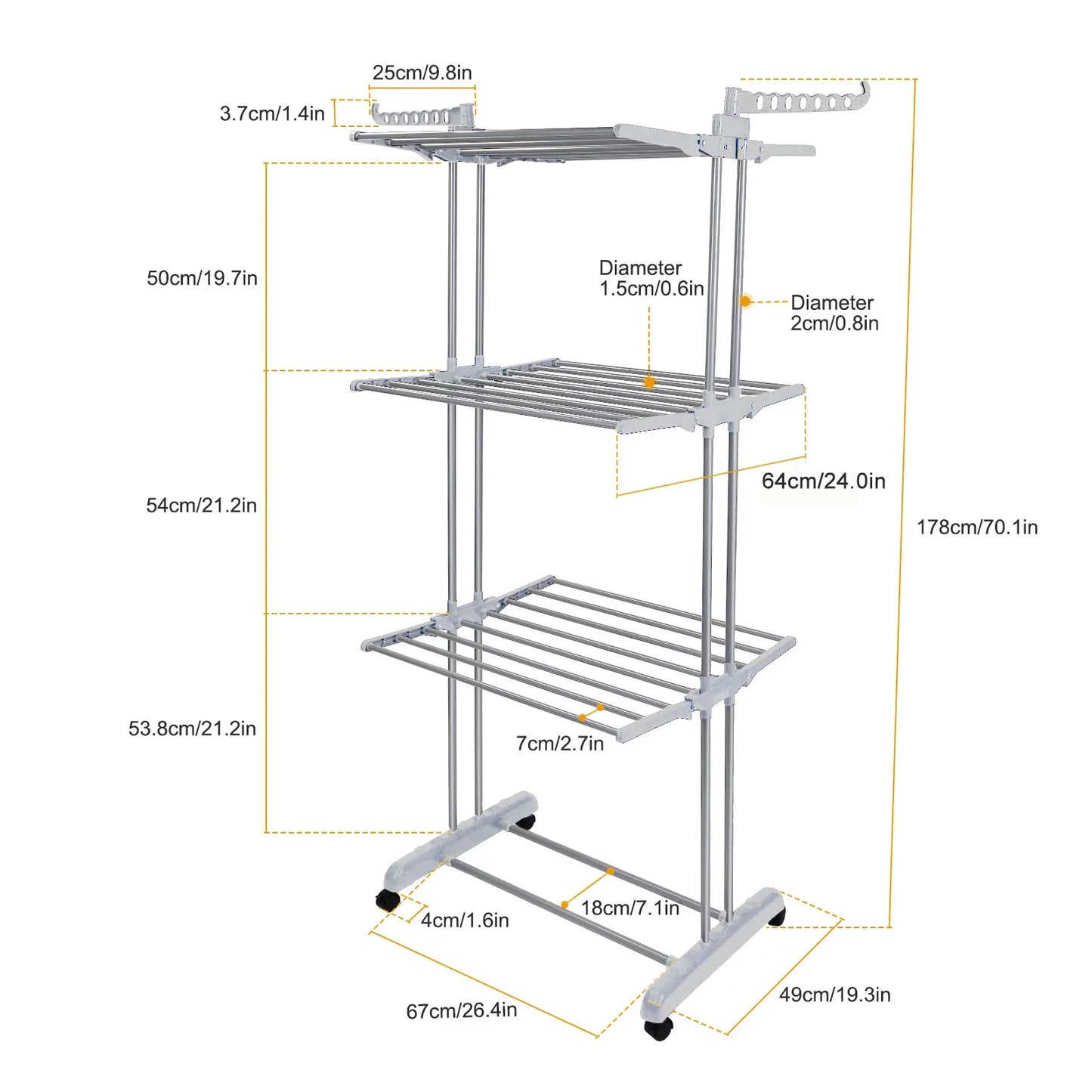 4-Tier Clothes Drying Rack with attached foldable brackets