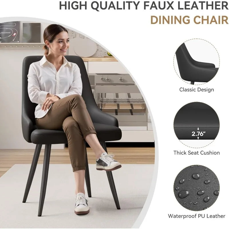Set of Four Faux Leather Modern Dining Chairs with thick cushioned seats