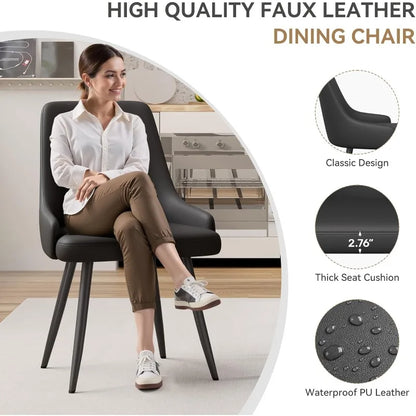 Set of Four Faux Leather Modern Dining Chairs with thick cushioned seats