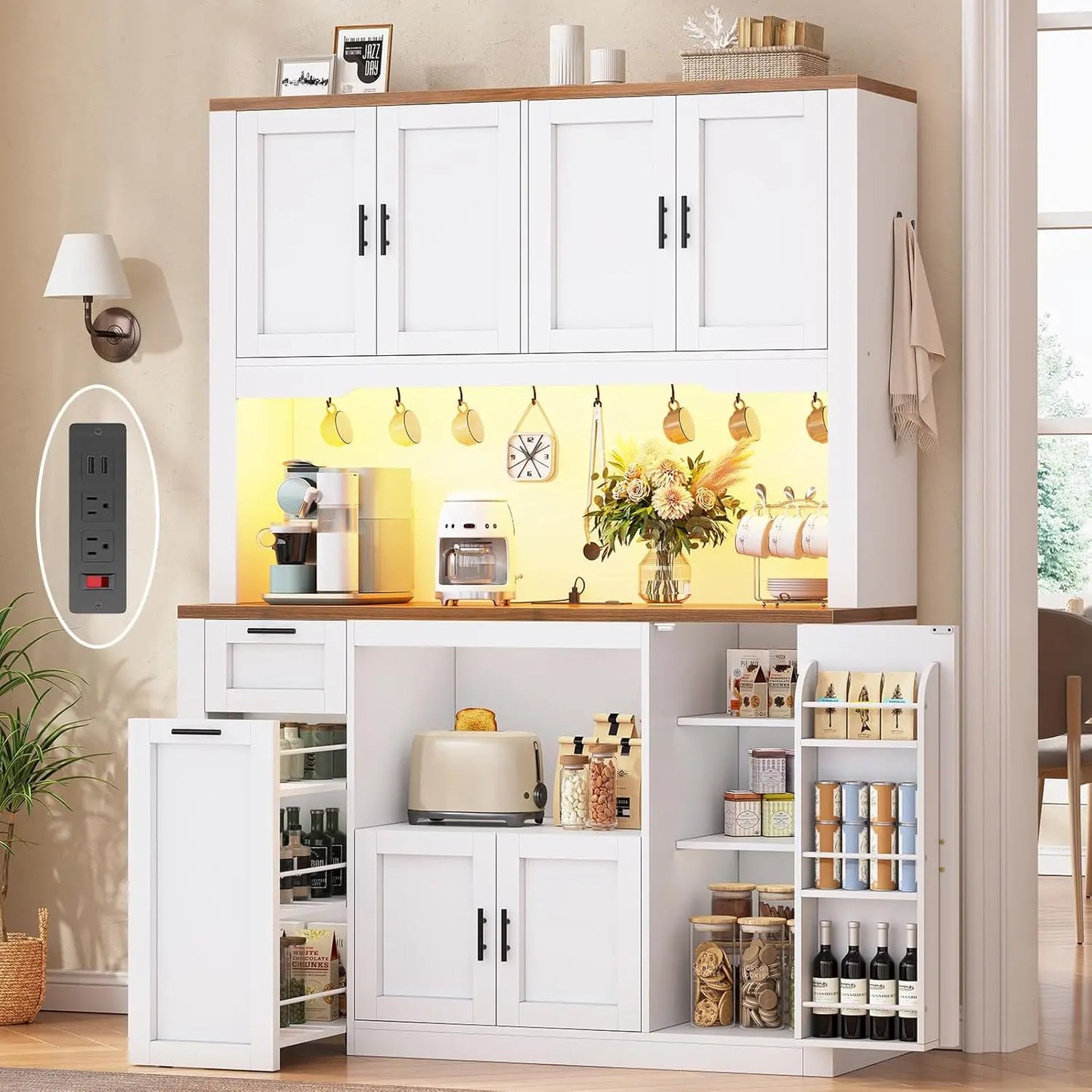 47inch Wide LED Pantry Cabinet with Charging Station