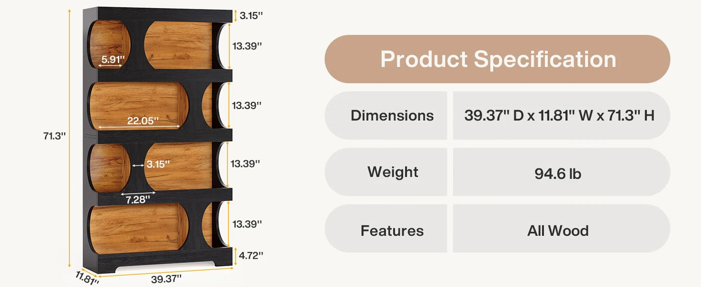71" Tall  4-Tier Bookcase