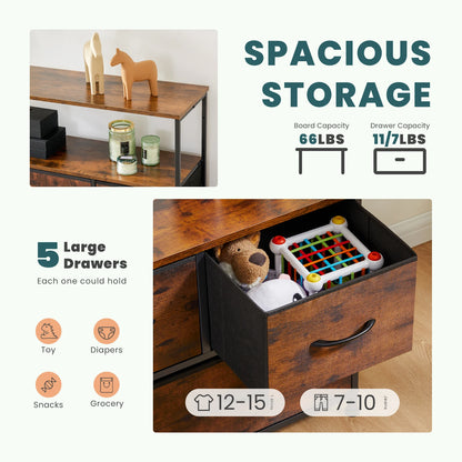 TV Stand with 5 Fabric Drawers for Storage
