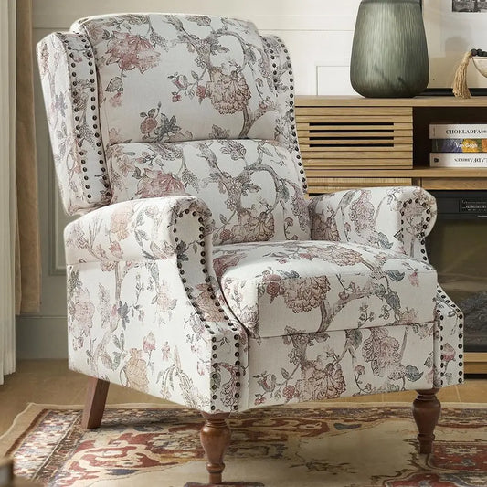 Upholstered Floral Fabric Wingback Recliner Chair