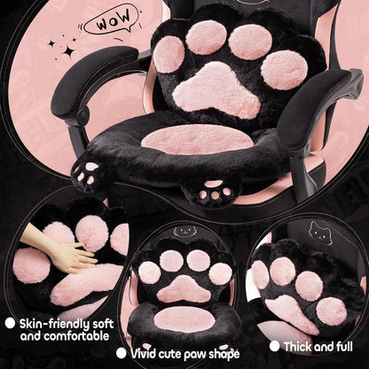 Cute Gaming Chair with Cat Ears & Paw Lumbar Cushion and Foot Rest