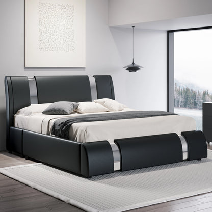 Modern Faux Leather Bed Frame with Iron Decor