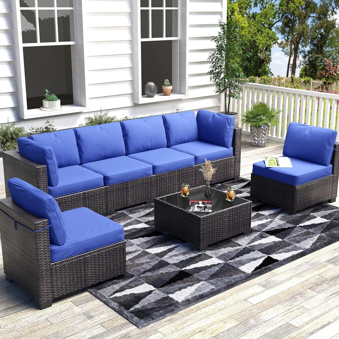 7-Piece Modular Outdoor Rattan Furniture Set,