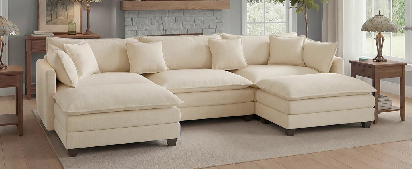 Solid Wood Frame Modular Sectional Sofa with Ottoman