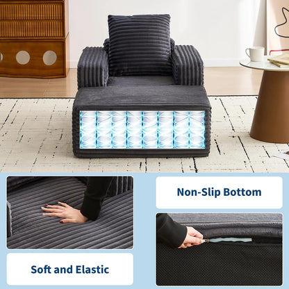 45'' Corduroy Cloud Chaise Lounge Sofa with Deep Seat and Wide Arm Rests