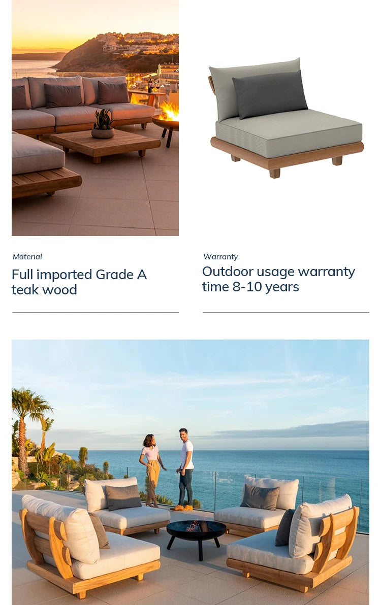 Stylish Outdoor Waterproof Solid Wood Teak Sofa Set