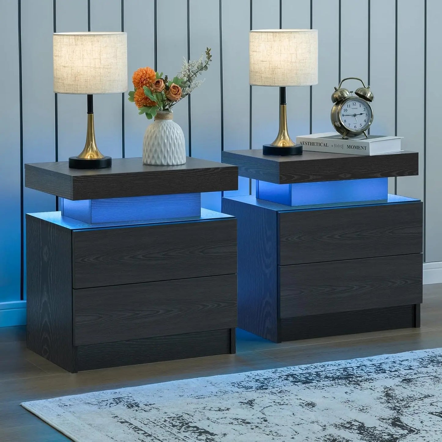 Set of 2 LED Nightstands with 2 Drawers for your Bedroom