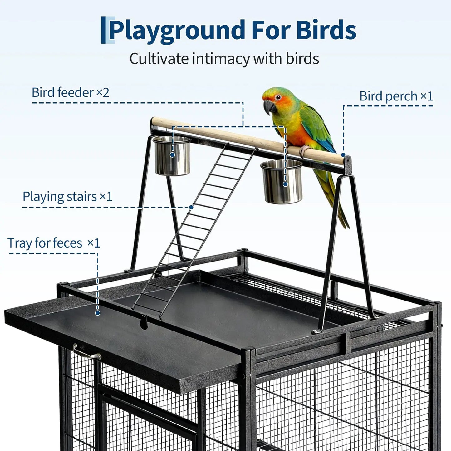 69" Extra Large, Small Spaced Bars Bird Cage with Rolling Stand and Playground on the top