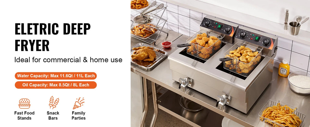 12L Electric Countertop Deep Fryer w/Dual Removable Tanks