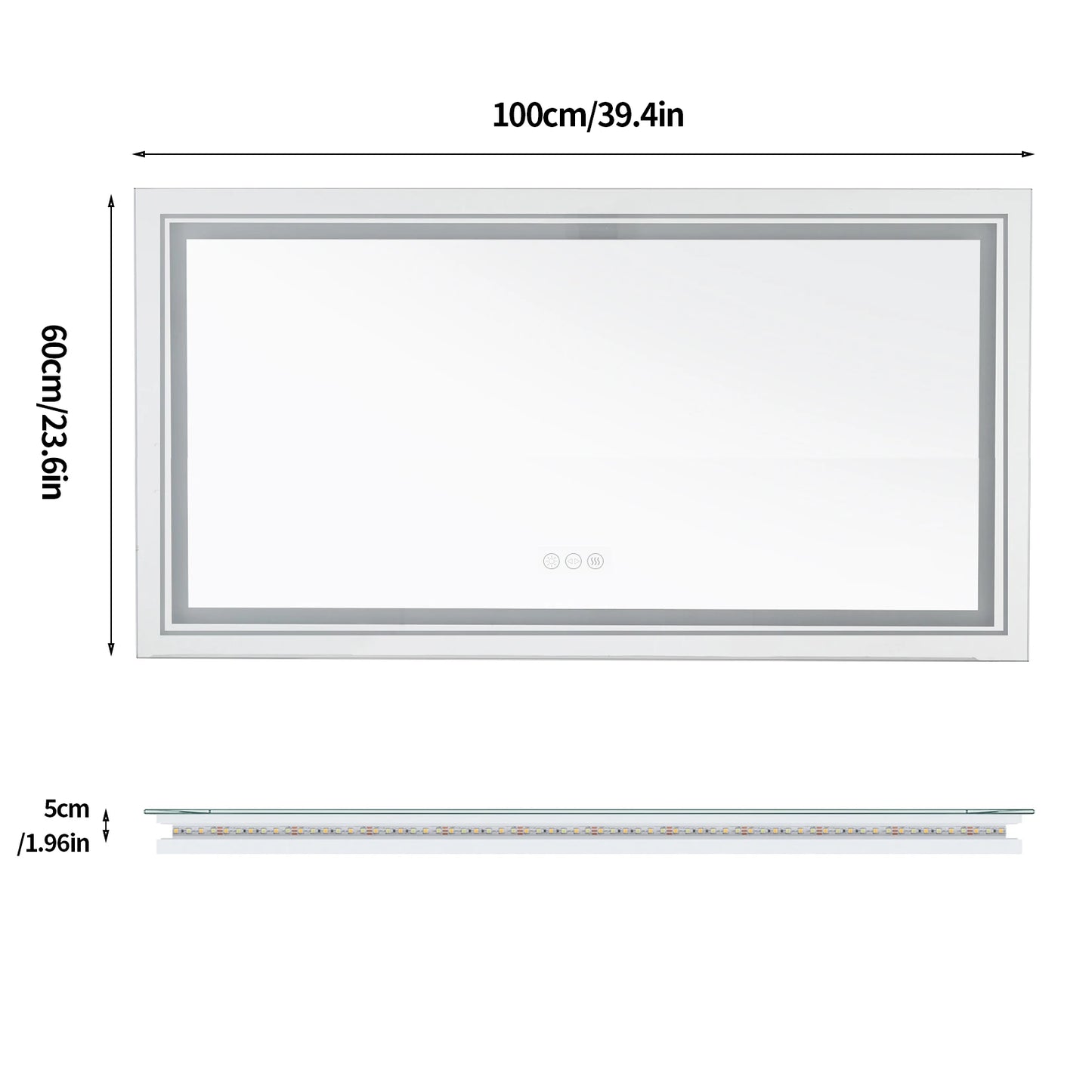 Wall Mounted Touch Anti-fog Large Illuminated LED Bathroom Mirror