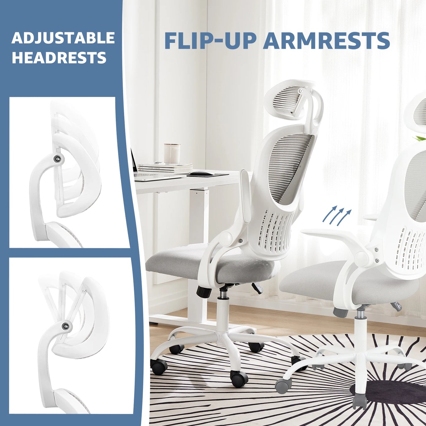 Mesh Ergonomic Office Computer Desk Chair with Adjustable Headrest