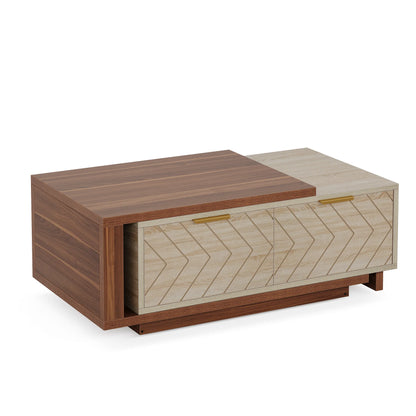 Expandable Wood Coffee Table with 2 Storage Drawers