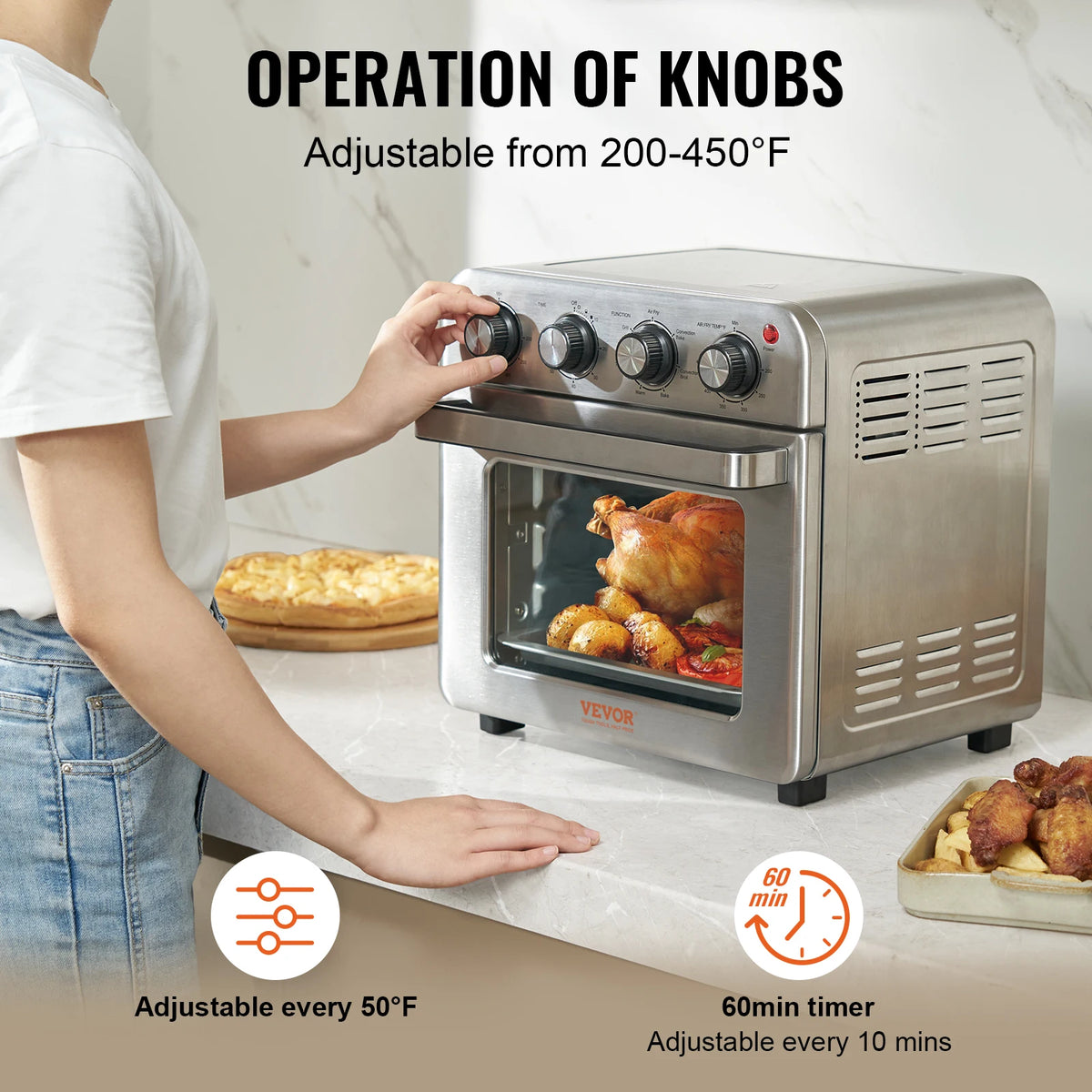 Countertop Stainless Steel 18L 1700W Air Fryer and Toaster Oven Combo