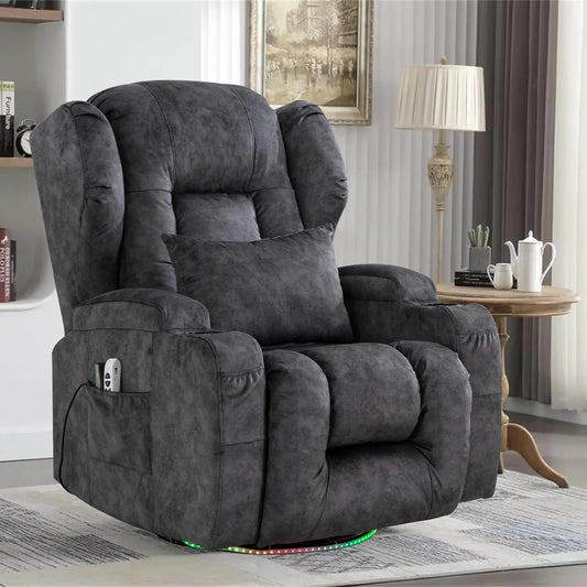 Rocker Recliner Chair with 270° Swivel capability plus heat and massage for your downtime!