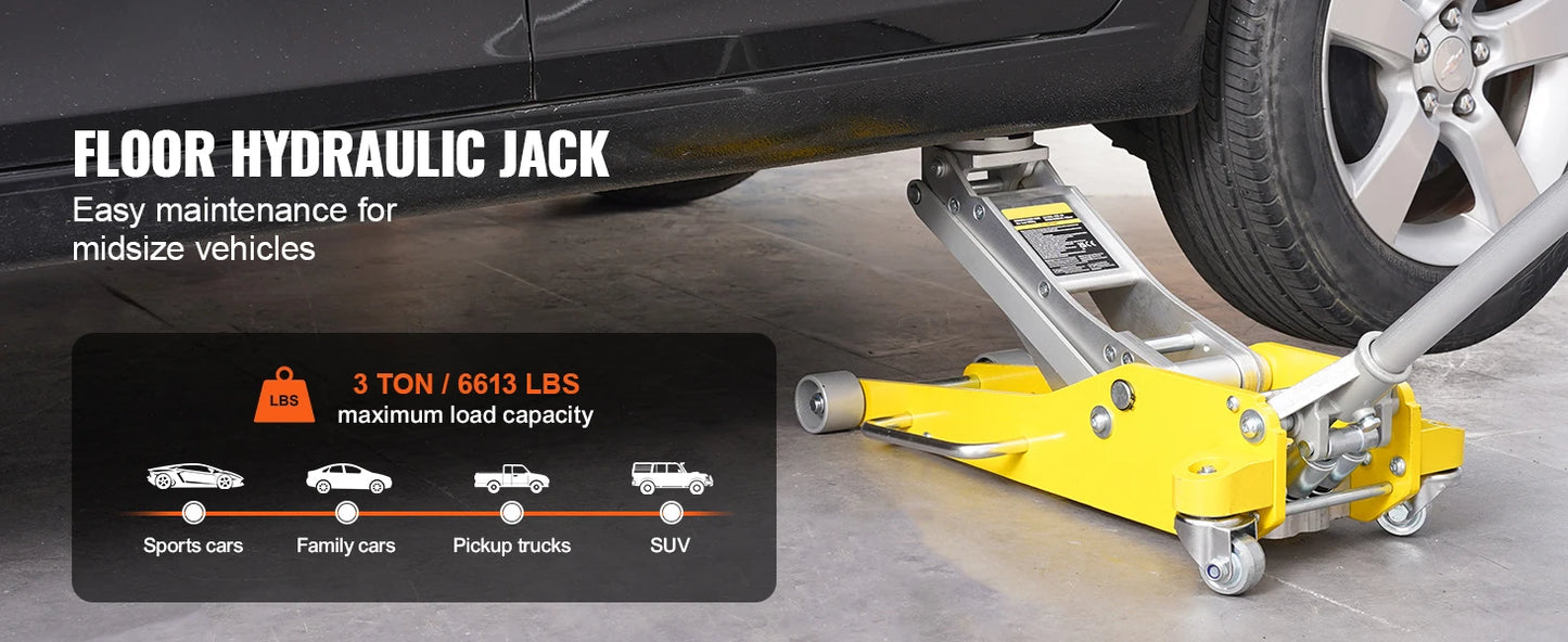 3T/2T Hydraulic Floor Jack Alum with Dual Piston Quick Lift Pump