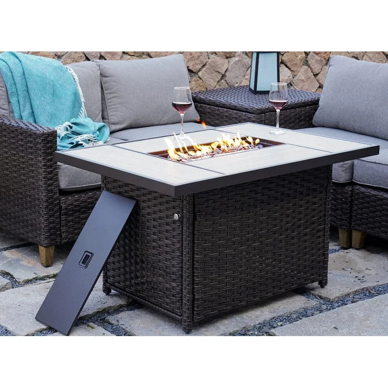 43-Inch Ceramic Tile Top Propane Fire Pit/Table with Wicker Base