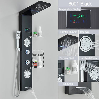 LED Light Waterfall Shower Panel with Digital Display