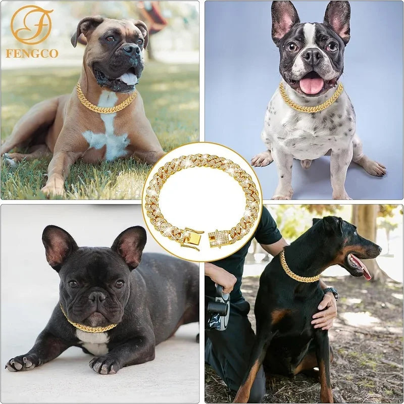 Luxury Gold Iced Chain Collar for your Pet