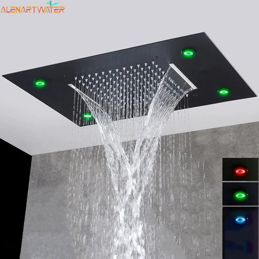 Built-in Ceiling Luxury LED Light Waterfall Rain Shower Head