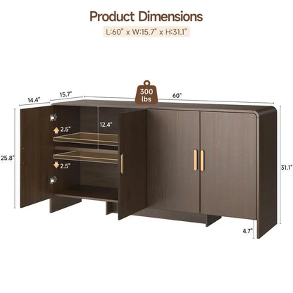 60-inch Modern Farmhouse Buffet Cabinet with Adjustable Shelves