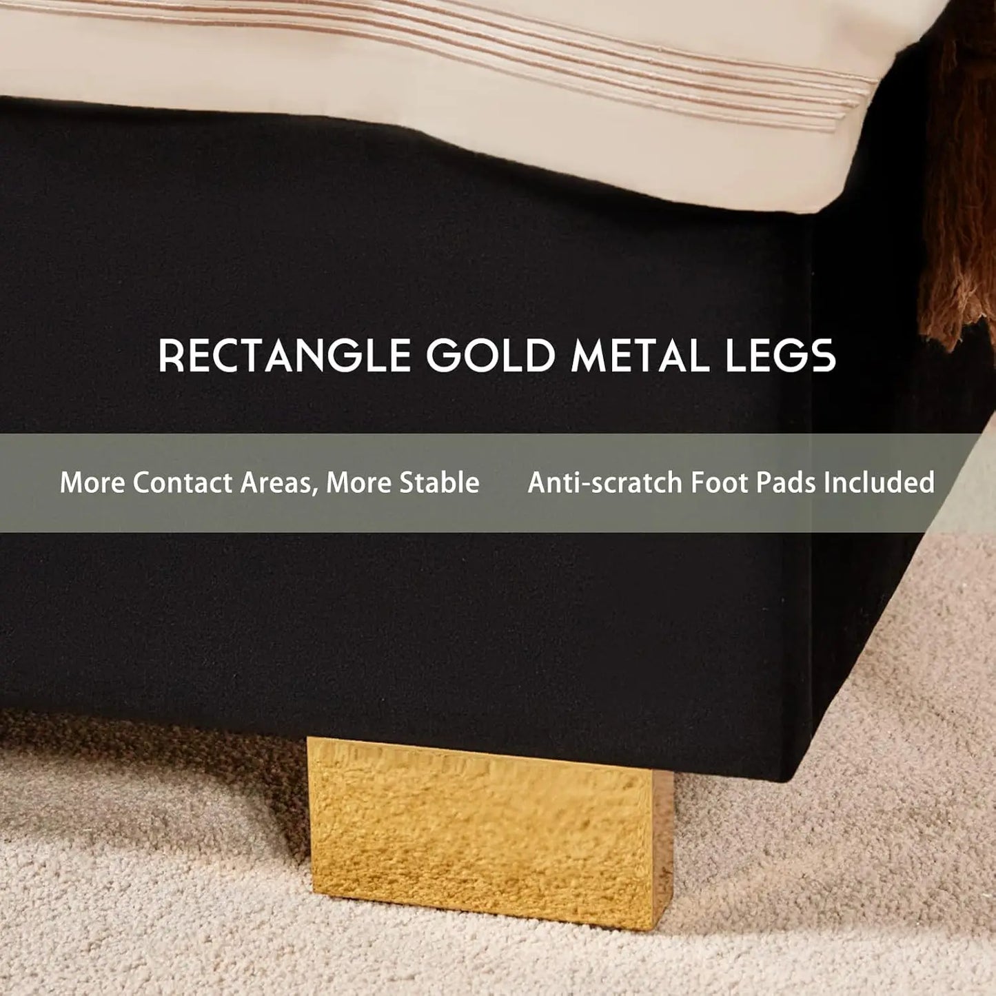 Upholstered Gold Trimmed Headboard and Platform Frame for a King size Bed