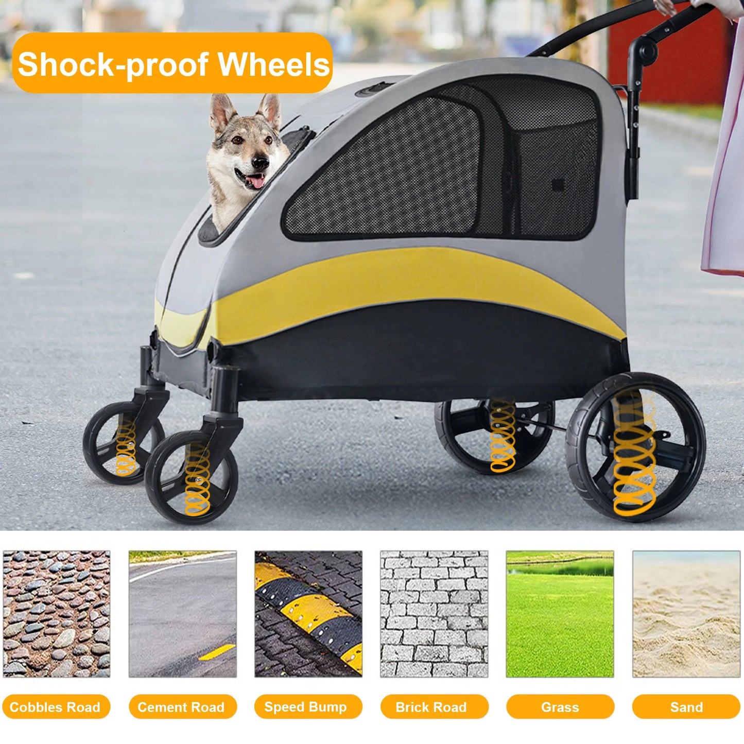 Foldable Large Dog Stroller with 4 Wheels