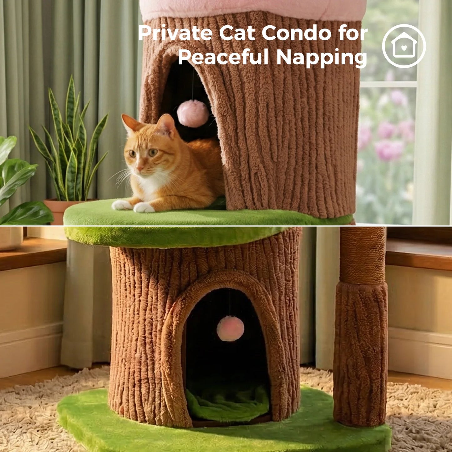 Luxurious Large Cat Tree with 2 or 4 Spacious Condos and a detachable toy for your cat or cats enjoyment!