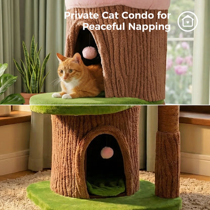 Luxurious Large Cat Tree with 2 or 4 Spacious Condos and a detachable toy for your cat or cats enjoyment!