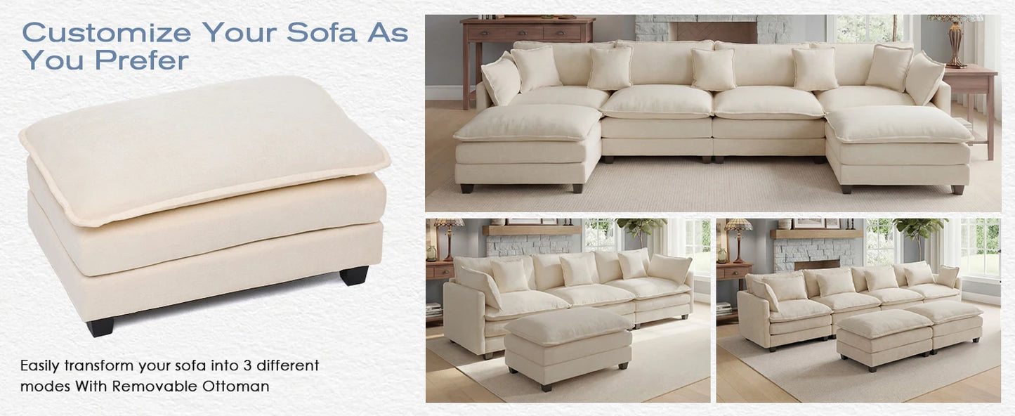 Solid Wood Frame Modular Sectional Sofa with Ottoman