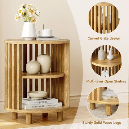Fluted Round Nightstand with Charging Station for your Bedroom