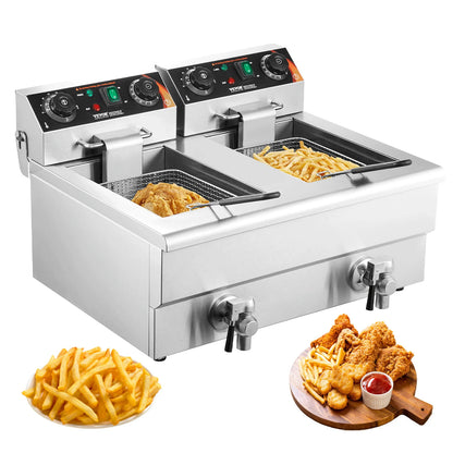 12L Electric Countertop Deep Fryer w/Dual Removable Tanks
