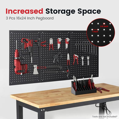 Adjustable Height Workbench with Power Outlets and Pegboard for your DIY projects