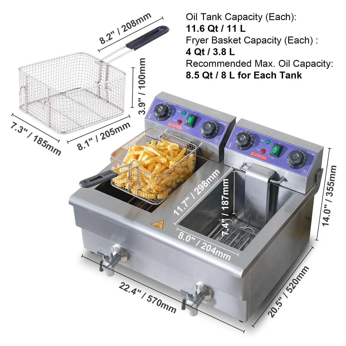 12L Electric Countertop Deep Fryer w/Dual Removable Tanks