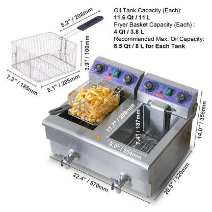 12L Electric Countertop Deep Fryer w/Dual Removable Tanks
